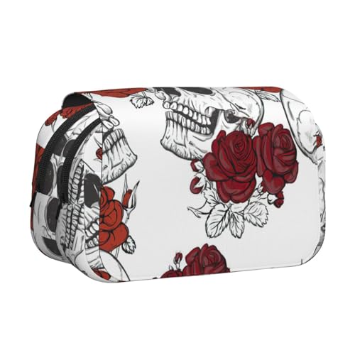 UVBDF Federmäppchen mit Blumenmotiv und Totenkopf-Aufdruck, doppellagig, für Kinder, Geschenk, Schwarz , Einheitsgröße, Taschen-Organizer UVBDF Federmäppchen mit Blumenmotiv und Totenkopf-Aufdruck, doppellagig, für Kinder, Geschenk, Schwarz , Einheitsgröße, Taschen-Organizer von UVBDF