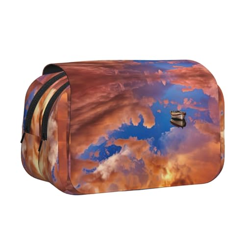 UVBDF Federmäppchen mit Boot- und Wolkendruck, doppellagig, Klappetui, Organizer, Schreibwaren-Tasche für Kinder, Geschenk, Schwarz , Einheitsgröße, Taschen-Organizer von UVBDF