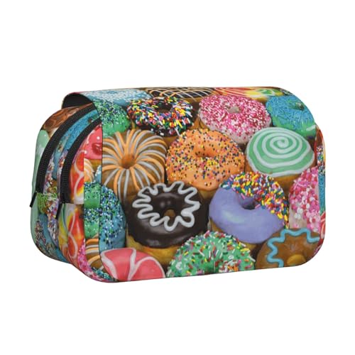 UVBDF Federmäppchen mit Donuts-Druck, doppellagig, Klappetui, Organizer, Schreibwaren-Tasche für Kinder, Geschenk, Schwarz , Einheitsgröße, Taschen-Organizer von UVBDF