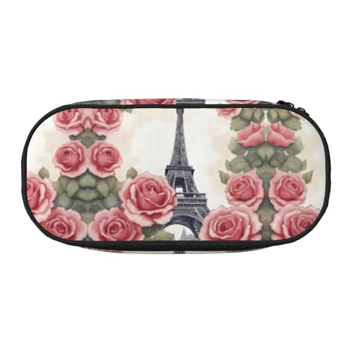 UVBDF Federmäppchen mit Eiffelturm-Rose, für Herren und Damen, tragbares Federmäppchen, ästhetisch, mit Reißverschluss für Büro, Schwarz , Einheitsgröße, Taschen-Organizer von UVBDF