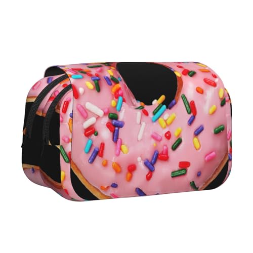 UVBDF Federmäppchen mit Erdbeer-Donut-Druck, doppellagig, Klappetui, Organizer, Schreibwaren-Tasche für Kinder, Geschenk, Schwarz , Einheitsgröße, Taschen-Organizer von UVBDF