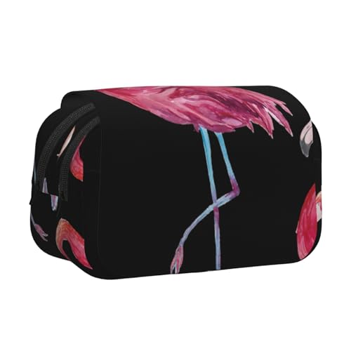 UVBDF Federmäppchen mit Flamingo-Druck, doppellagig, Klappetui, Organizer, Schreibwaren-Tasche für Kinder, Geschenk, Schwarz , Einheitsgröße, Taschen-Organizer von UVBDF