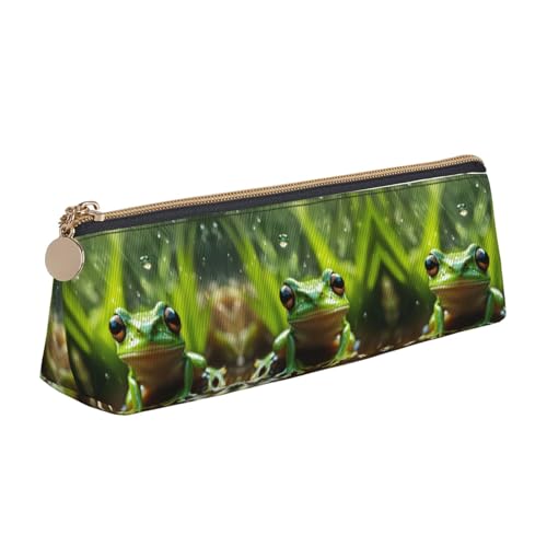 UVBDF Federmäppchen mit Frosch und Regen, für Kinder, mit Reißverschluss, kleine einfache Stifttasche, Kosmetik-Make-up-Etui, weiß, Einheitsgröße, Taschen-Organizer von UVBDF