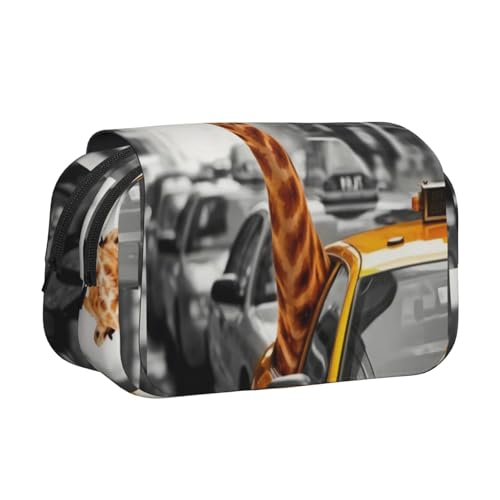 UVBDF Federmäppchen mit Giraffen-Motiv in New York, doppellagig, Klappetui, Organizer, Schreibwaren-Tasche für Kinder, Geschenk, Schwarz , Einheitsgröße, Taschen-Organizer von UVBDF