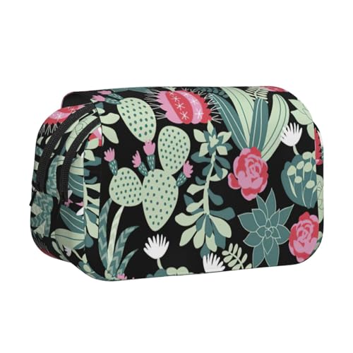 UVBDF Federmäppchen mit Kaktusmotiv, doppelschichtig, für Kinder, Geschenk, Schwarz , Einheitsgröße, Taschen-Organizer von UVBDF