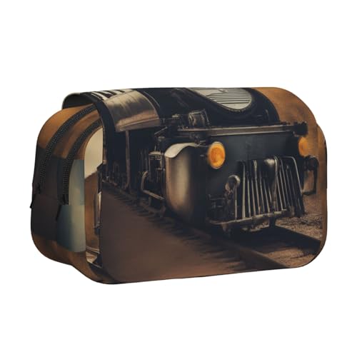 UVBDF Federmäppchen mit Lokomotivendruck, doppellagig, Klappetui, Organizer, Schreibwaren-Tasche für Kinder, Geschenk, Schwarz , Einheitsgröße, Taschen-Organizer von UVBDF