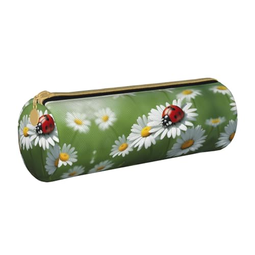 UVBDF Federmäppchen mit Marienkäfer auf Gänseblümchen, niedlicher Stifthalter für Jungen und Mädchen, Senioren-Federmäppchen, Geschenk für Kinder, weiß, Einheitsgröße, Taschen-Organizer von UVBDF