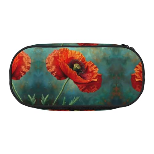 UVBDF Federmäppchen mit Mohnblumenmotiv für Herren und Damen, tragbares Federmäppchen, ästhetisch, mit Reißverschluss für Büro-Organizer, Schwarz , Einheitsgröße, Taschen-Organizer von UVBDF