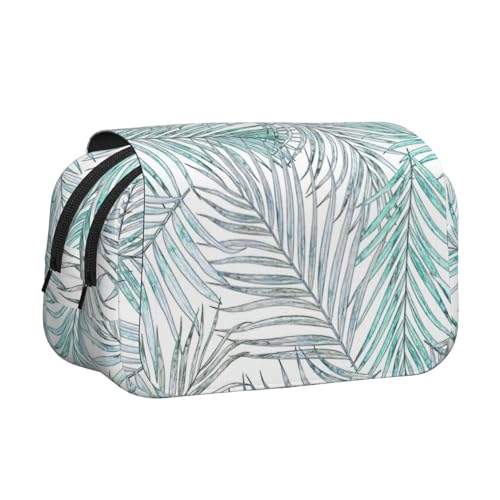 UVBDF Federmäppchen mit Palmenblätter-Druck, doppellagig, Klappetui, Organizer, Schreibwaren-Tasche für Kinder, Geschenk, Schwarz , Einheitsgröße, Taschen-Organizer von UVBDF