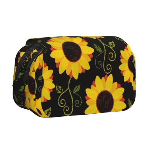 UVBDF Federmäppchen mit Sonnenblumen-Druck, doppellagig, Klappetui, Organizer, Schreibwaren-Tasche für Kinder, Geschenk, Schwarz , Einheitsgröße, Taschen-Organizer UVBDF Federmäppchen mit Sonnenblumen-Druck, doppellagig, Klappetui, Organizer, Schreibwaren-Tasche für Kinder, Geschenk, Schwarz , Einheitsgröße, Taschen-Organizer von UVBDF
