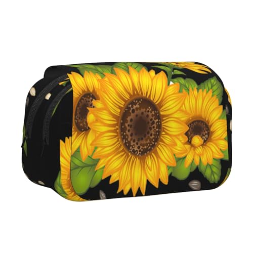 UVBDF Federmäppchen mit Sonnenblumen-Druck, doppellagig, Klappetui, Organizer, Schreibwaren-Tasche für Kinder, Geschenk, Schwarz , Einheitsgröße, Taschen-Organizer UVBDF Federmäppchen mit Sonnenblumen-Druck, doppellagig, Klappetui, Organizer, Schreibwaren-Tasche für Kinder, Geschenk, Schwarz , Einheitsgröße, Taschen-Organizer von UVBDF