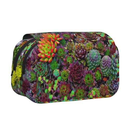 UVBDF Federmäppchen mit Sukkulenten-Druck, doppellagig, Klappetui, Organizer, Schreibwaren-Tasche für Kinder, Geschenk, Schwarz , Einheitsgröße, Taschen-Organizer von UVBDF