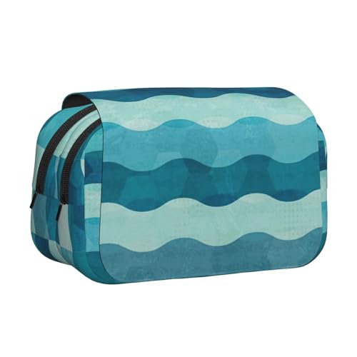 UVBDF Federmäppchen mit blauem Wellen-Streifendruck, doppellagig, für Kinder, Geschenk, Schwarz , Einheitsgröße, Taschen-Organizer von UVBDF