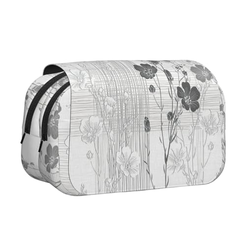 UVBDF Federmäppchen mit blühendem Hibiskusblumen-Druck, doppellagig, Klappetui, Organizer, Schreibwaren-Tasche für Kinder, Geschenk, Schwarz , Einheitsgröße, Taschen-Organizer von UVBDF