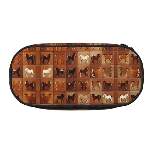 UVBDF Federmäppchen mit braunem Pferd für Herren und Damen, tragbares Federmäppchen, ästhetisch, mit Reißverschluss für Büro-Organizer, Schwarz , Einheitsgröße, Taschen-Organizer von UVBDF