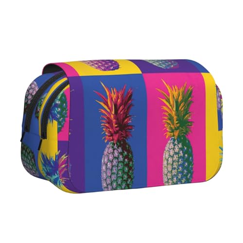 UVBDF Federmäppchen mit buntem Ananas-Muster, doppelschichtig, Klappetui, Organizer, Schreibwaren-Tasche für Kinder, Geschenk, Schwarz , Einheitsgröße, Taschen-Organizer UVBDF Federmäppchen mit buntem Ananas-Muster, doppelschichtig, Klappetui, Organizer, Schreibwaren-Tasche für Kinder, Geschenk, Schwarz , Einheitsgröße, Taschen-Organizer von UVBDF