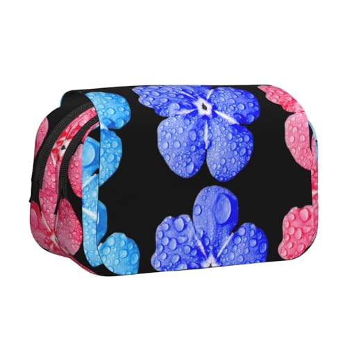 UVBDF Federmäppchen mit drei Blumen bedruckt, doppellagig, Klappetui, Organizer, Schreibwaren-Tasche für Kinder, Geschenk, Schwarz , Einheitsgröße, Taschen-Organizer von UVBDF