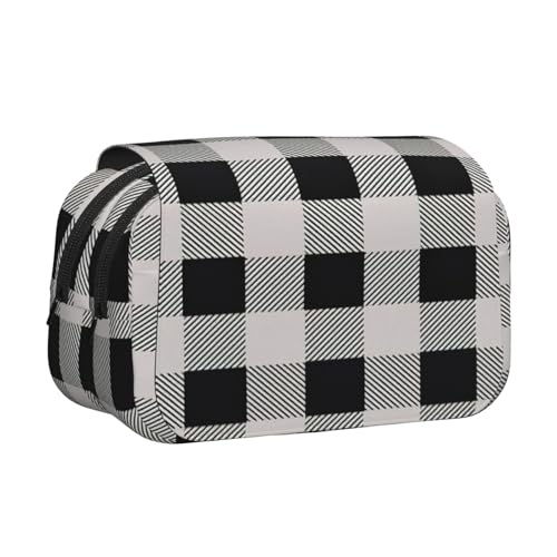 UVBDF Federmäppchen mit einfarbigem Karomuster, doppellagig, Klappetui, Organizer, Schreibwaren-Tasche für Kinder, Geschenk, Schwarz , Einheitsgröße, Taschen-Organizer von UVBDF