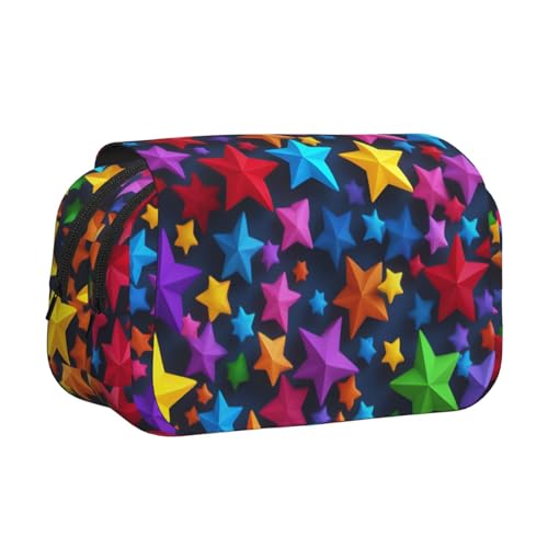 UVBDF Federmäppchen mit farbigen Sternen bedruckt, doppellagig, Klappetui, Organizer, Schreibwaren-Tasche für Kinder, Geschenk, Schwarz , Einheitsgröße, Taschen-Organizer UVBDF Federmäppchen mit farbigen Sternen bedruckt, doppellagig, Klappetui, Organizer, Schreibwaren-Tasche für Kinder, Geschenk, Schwarz , Einheitsgröße, Taschen-Organizer von UVBDF