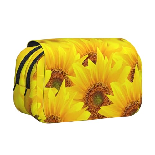 UVBDF Federmäppchen mit gelbem Sonnenblumendruck, doppellagig, Klappetui, Organizer, Schreibwaren-Tasche für Kinder, Geschenk, Schwarz , Einheitsgröße, Taschen-Organizer von UVBDF