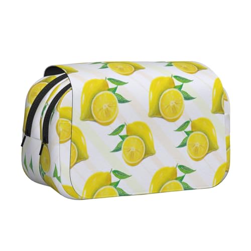 UVBDF Federmäppchen mit gelbem Zitronendruck, doppellagig, Klappetui, Organizer, Schreibwaren-Tasche für Kinder, Geschenk, Schwarz , Einheitsgröße, Taschen-Organizer von UVBDF