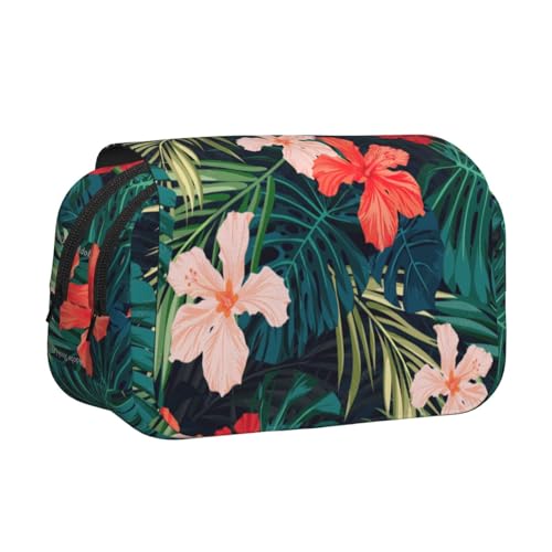 UVBDF Federmäppchen mit hawaiianischem Druck, doppellagig, Klappetui, Organizer, Schreibwaren-Tasche für Kinder, Geschenk, Schwarz , Einheitsgröße, Taschen-Organizer von UVBDF