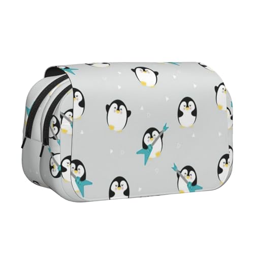 UVBDF Federmäppchen mit niedlichem Pinguin-Motiv, doppelschichtig, für Kinder, Geschenk, Schwarz , Einheitsgröße, Taschen-Organizer von UVBDF