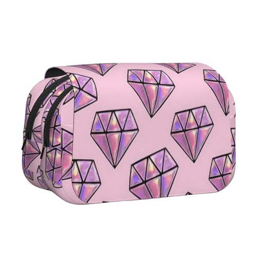 UVBDF Federmäppchen mit rosa Rautenmuster, doppelschichtig, Klappetui, Organizer, Schreibwaren-Tasche für Kinder, Geschenk, Schwarz , Einheitsgröße, Taschen-Organizer von UVBDF