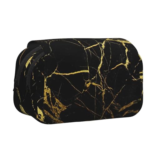 UVBDF Federmäppchen mit schwarzem Marmor-Druck, doppellagig, Klappetui, Organizer, Schreibwaren-Tasche für Kinder, Geschenk, Schwarz , Einheitsgröße, Taschen-Organizer von UVBDF