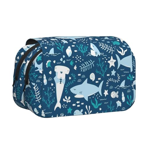 UVBDF Federmäppchen mit süßem blauen Fischdruck, doppellagig, Klappetui, Organizer, Schreibwaren-Tasche für Kinder, Geschenk, Schwarz , Einheitsgröße, Taschen-Organizer von UVBDF