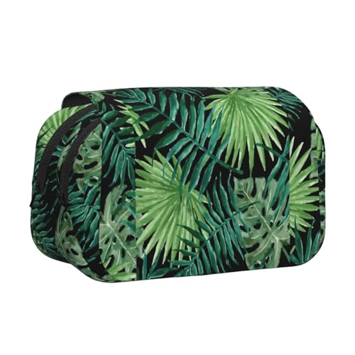 UVBDF Federmäppchen mit transparentem Palmblatt-Muster, doppelschichtig, Klappetui, Organizer, Schreibwaren-Tasche für Kinder, Geschenk, Schwarz , Einheitsgröße, Taschen-Organizer von UVBDF