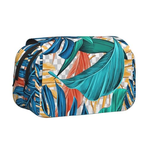 UVBDF Federmäppchen mit tropischem Palmblatt-Druck, doppellagig, Klappetui, Organizer, Schreibwaren-Tasche für Kinder, Geschenk, Schwarz , Einheitsgröße, Taschen-Organizer von UVBDF