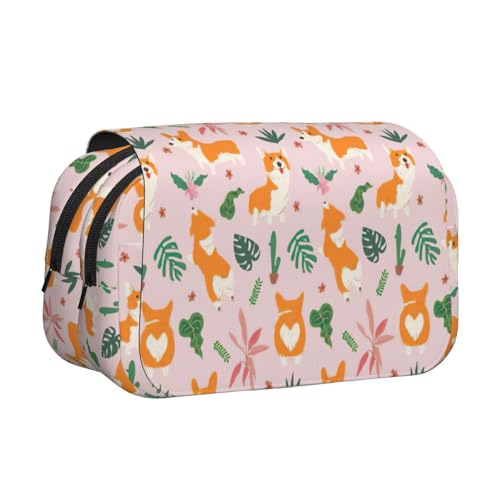 UVBDF Lovely Corgi Printing School Double Layer Clamshell Pencil Case Organizer Stationery Bag for Kids Gift, Schwarz , Einheitsgröße, Taschen-Organizer von UVBDF