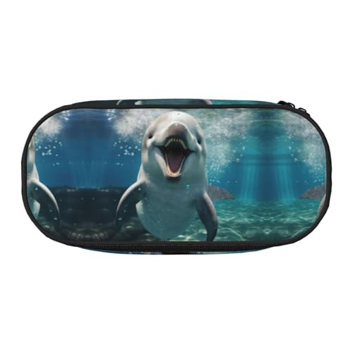 UVBDF Lustiges Delfin-Federmäppchen für Männer und Frauen, tragbares Federmäppchen, ästhetisch, Reißverschluss-Etui für Büro-Organizer, Schwarz , Einheitsgröße, Taschen-Organizer von UVBDF