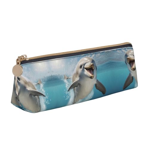 UVBDF Lustiges Federmäppchen mit Delfin-Motiv, für Kinder, mit Reißverschluss, kleine einfache Stifttasche, Kosmetik-Make-up-Etui, weiß, Einheitsgröße, Taschen-Organizer von UVBDF