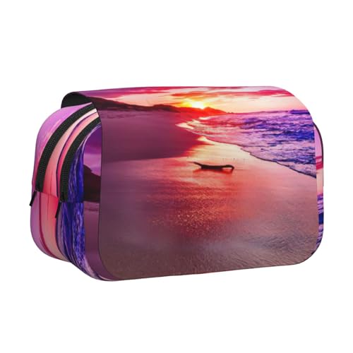 UVBDF Schönes Federmäppchen mit Sonnenuntergang am Strand, doppellagig, für Kinder, Geschenk, Schwarz , Einheitsgröße, Taschen-Organizer von UVBDF