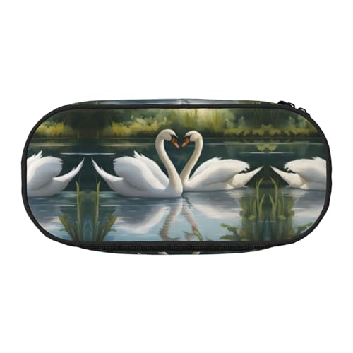 UVBDF Schönes Federmäppchen mit weißen Schwänen auf dem See, für Herren und Damen, tragbares Federmäppchen, ästhetisch, mit Reißverschluss für Büro-Organizer, Schwarz , Einheitsgröße, von UVBDF