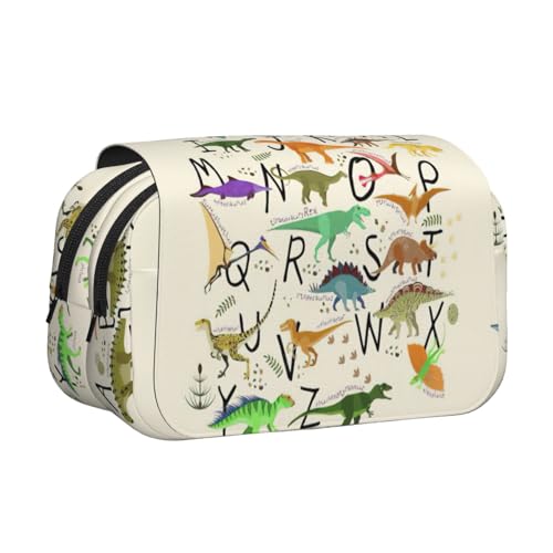 UVBDF Stilvolle Lernalphabete mit Dinosaurier-Druck, Schule, doppellagig, Clamshell, Federmäppchen, Organizer, Schreibwaren-Tasche für Kinder, Geschenk, Schwarz , Einheitsgröße, Taschen-Organizer von UVBDF