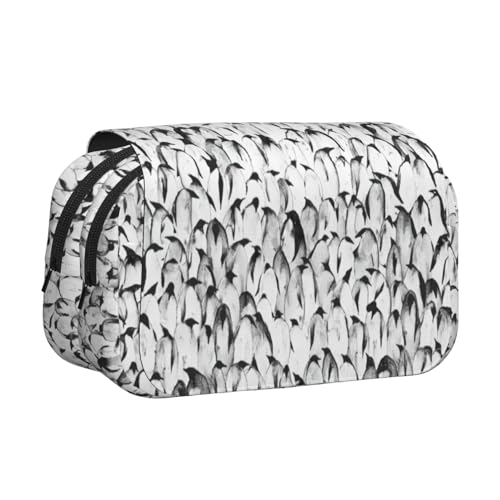 UVBDF Stilvolle Menge von Pinguinen Muster Druck Schule Doppellagige Clamshell Federmäppchen Organizer Schreibwaren Tasche für Kinder Geschenk, Schwarz , Einheitsgröße, Taschen-Organizer von UVBDF