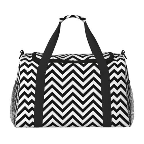 Zickzack-Streifen Weekender Übernachtungstasche für Damen und Herren, perfekt für Vielflieger, Schwarz , Einheitsgröße von UVBDF