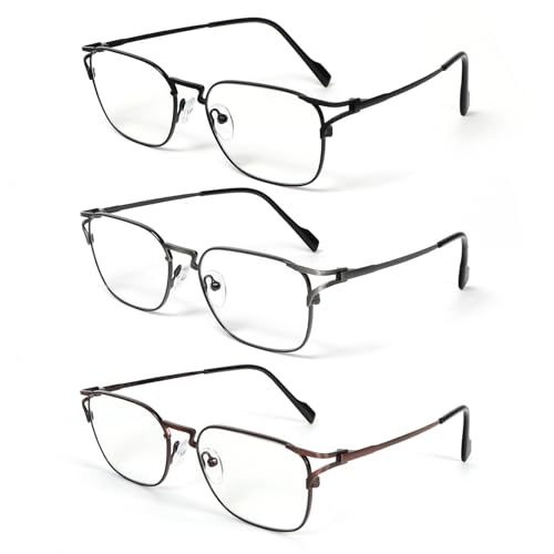 UVTQSSP 3 Stück Klassische Metall Lesebrille Runde Anti-Blaulicht Damen Herren Edelstahl mit Federscharnieren Computer Lesebrillen (3 Pack, 1.5, x) von UVTQSSP