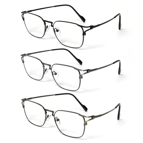 UVTQSSP 3 Stück Klassische Metall Lesebrille Runde Anti-Blaulicht Damen Herren Edelstahl mit Federscharnieren Computer Lesebrillen (3 Stück, 2.5, x) von UVTQSSP