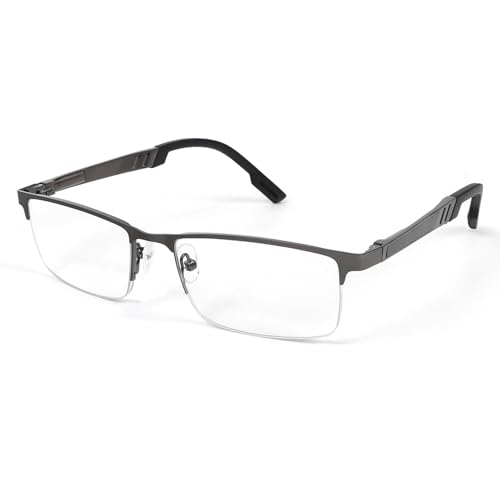 UVTQSSP Halbrahmen Lesebrille Aluminium Magnesium Leser für Männer Anti-Blaulicht Computerbrille (Grau, 2.0, x) von UVTQSSP