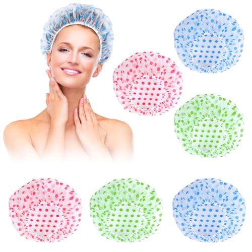 6 Stücke Duschhaube Damen,Elastische Duschkappe,Wiederverwendbare Wasserdichte Duschhauben,für Mädchen Frauen Dusche Spa Salon Hauptgebrauch (Blau, Grün, Rot) 6 Stücke Duschhaube Damen,Elastische Duschkappe,Wiederverwendbare Wasserdichte Duschhauben,für Mädchen Frauen Dusche Spa Salon Hauptgebrauch (Blau, Grün, Rot) von UWOBEFO