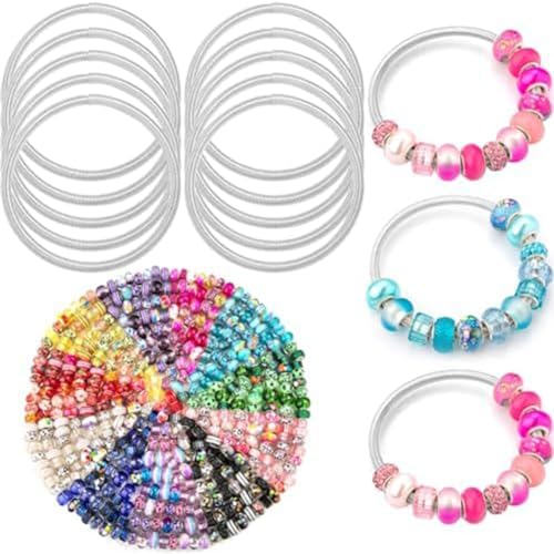 UWYRKSW 20 STK. Elastische Charm-Armbänder Plus 220 STK. Metallperlen mit Großen Löchern für Damen-Schmuck-Geburtstagsgeschenke von UWYRKSW
