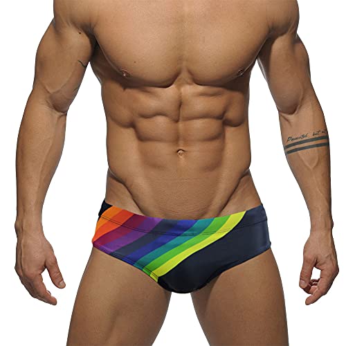 Herren Push-Up Pad Badehose gepolstert Regenbogen Sexy Bademode Sonnenbad Surfen, schwarz, Large von UXH