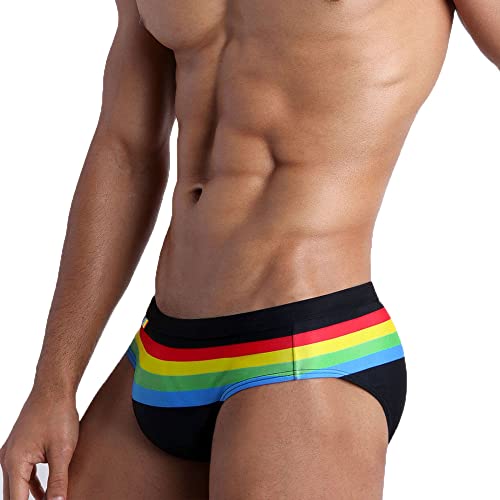 UXH Bademode Herren Sexy Badehose Pride Day Streifen Badeanzüge Schwimmhose Bikini Board Surf Shorts Trunk, schwarz, XL von UXH