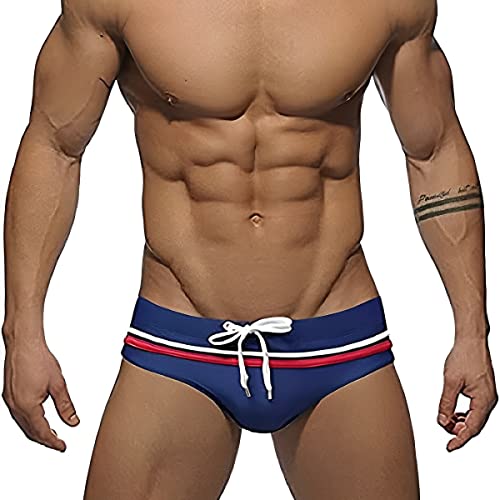 UXH Herren-Badehose, hohe Badehose, wasserabweisend, für Herren, Strand, kurz, Badeanzug, Marineblau / Rot, L von UXH