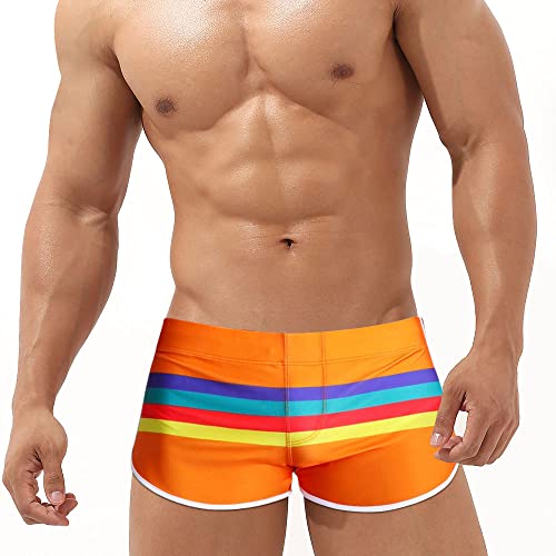 UXH Herren Badehose Bademode Bademode Schwimmen Streifen Strand Kurze Hose, Orange, X-Large von UXH