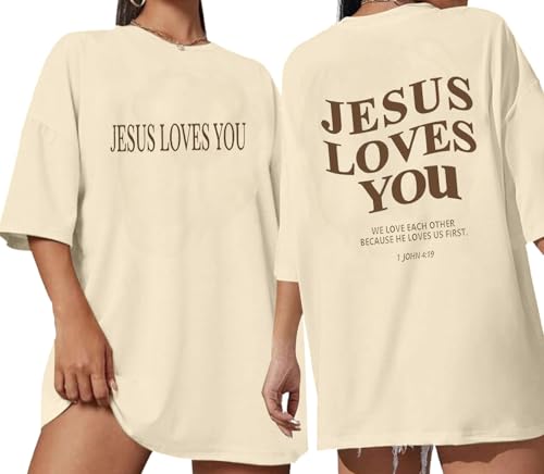 Christliches Oversize-Shirt für Damen, Jesus, Love You, religiöser Bibelvers Jesus, inspirierendes, lockeres T-Shirt, aprikose, X-Groß Christliches Oversize-Shirt für Damen, Jesus, Love You, religiöser Bibelvers Jesus, inspirierendes, lockeres T-Shirt, aprikose, X-Groß von UXQIEN